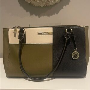 Anne Klein Cream, Olive, and Black Satchel